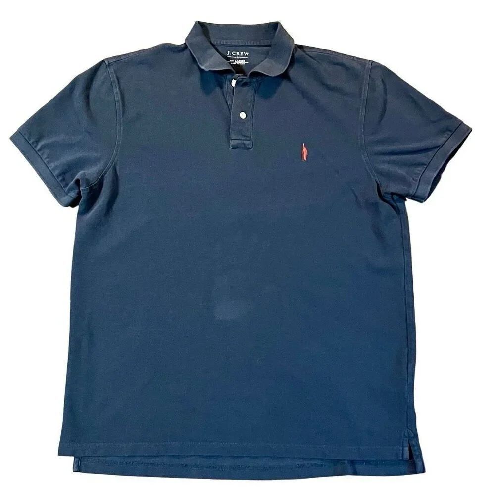 J. Crew Blue Solid Color Collared Polo Large